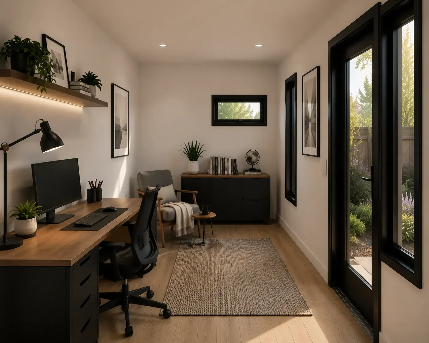 Garden Studio interior home office, wide view
