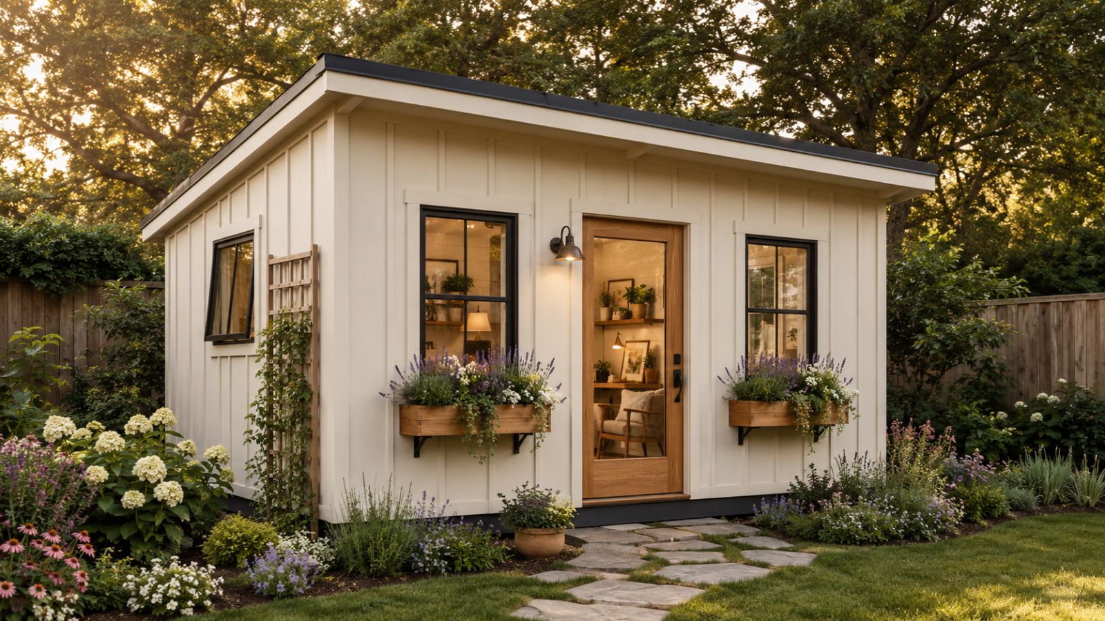 A backyard studio at golden hour